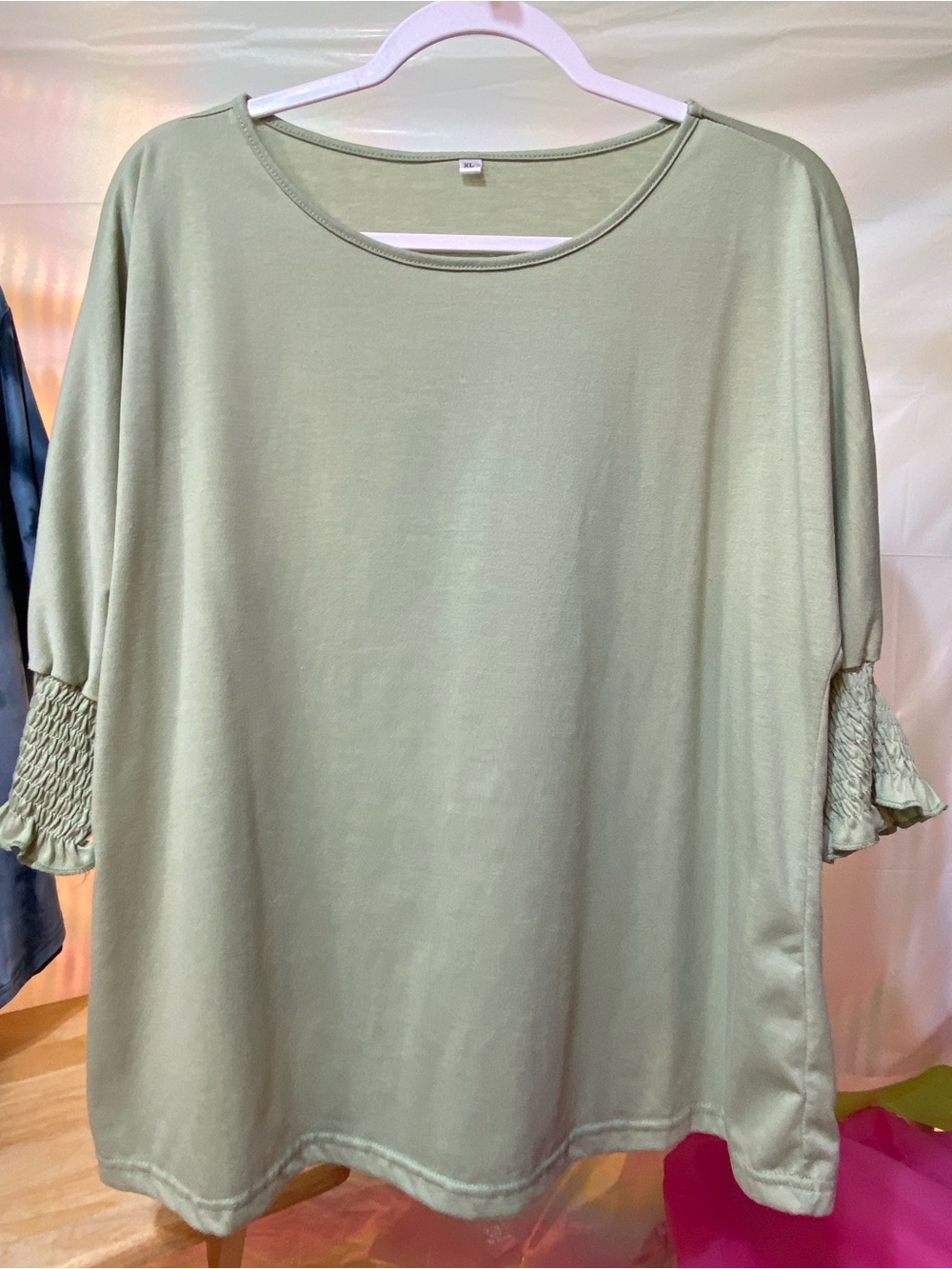 Women's Sage Green Smocked Sleeve Top